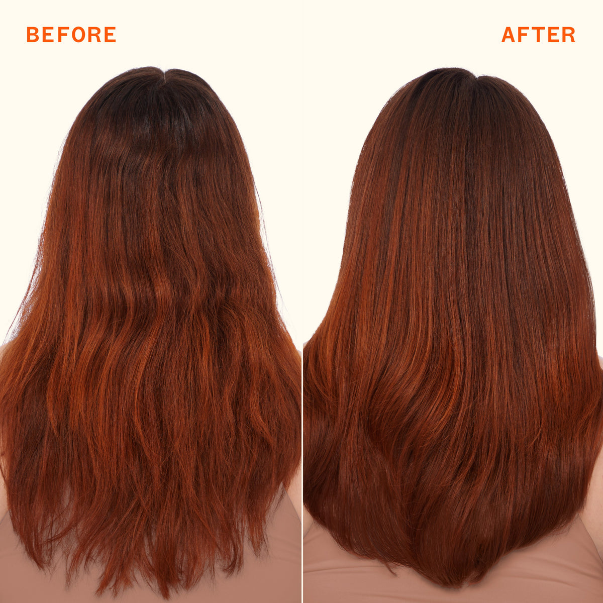 Before and after image: hair on the left is before using Amika normcore shampoo + conditio
