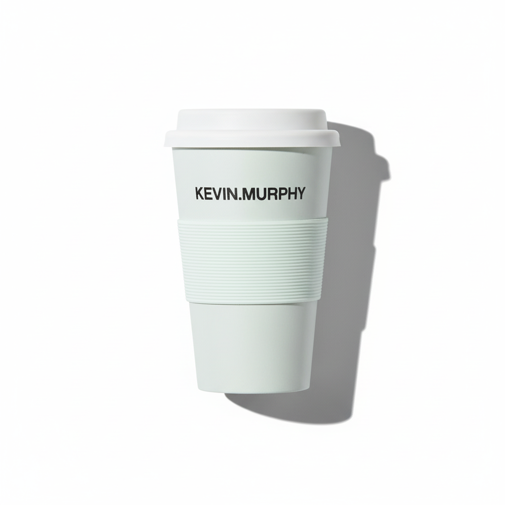 White Kevin Murphy travel mug on a white background