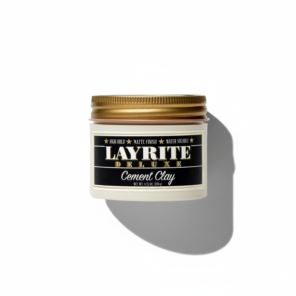 Jar of Layrite Deluxe Cement Clay on a white background