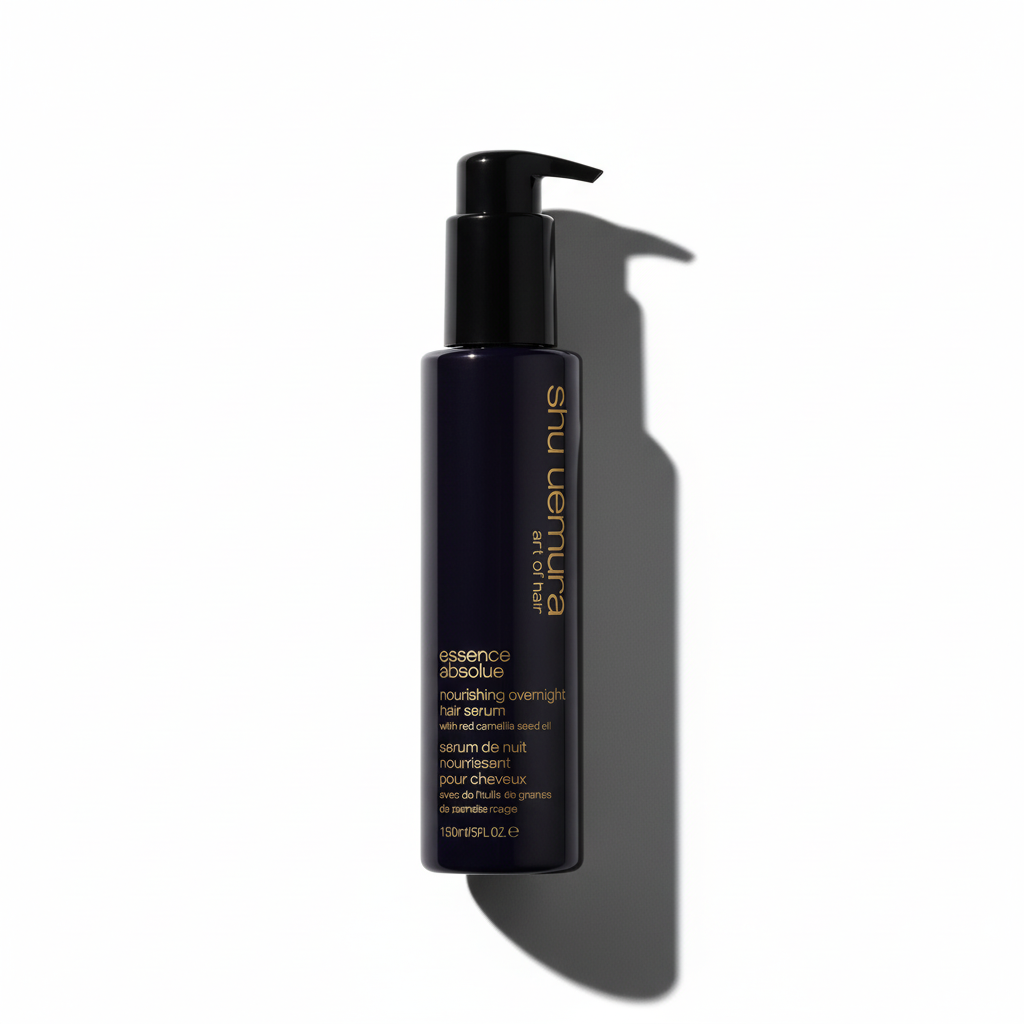 Black bottle with pump of Suinara hair care product on a white background