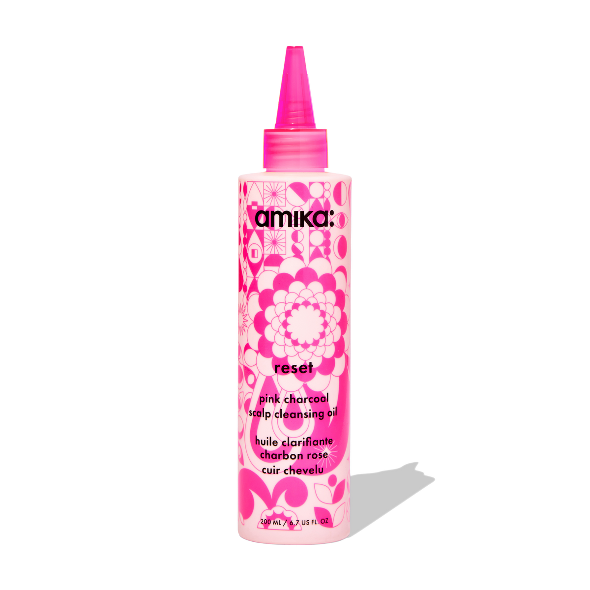 Image of Amika reset pink charcoal cleansing oil in 200 ml / 6.7 US fl oz size