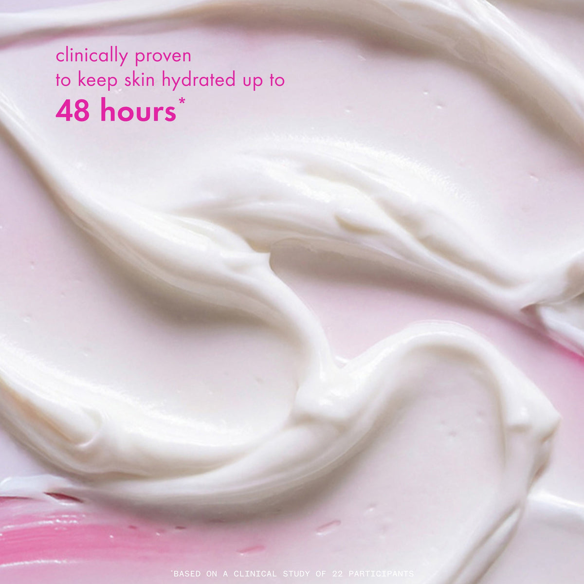A close-up of a creamy, whipped texture fills the frame on a soft pink background. text re