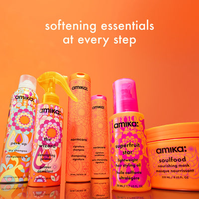 Image of the signature collection. text reads: "softening essentials at every step. perk u