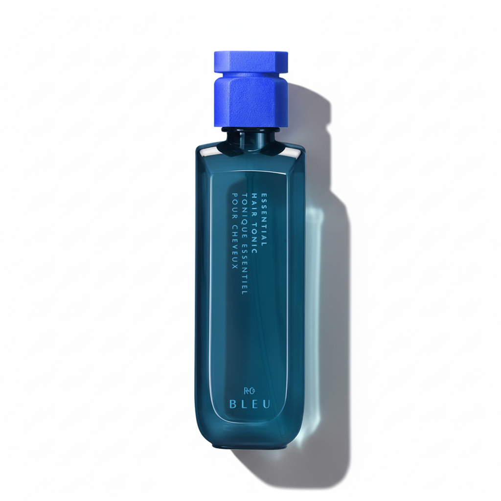 Blue bottle with blue cap on a white background