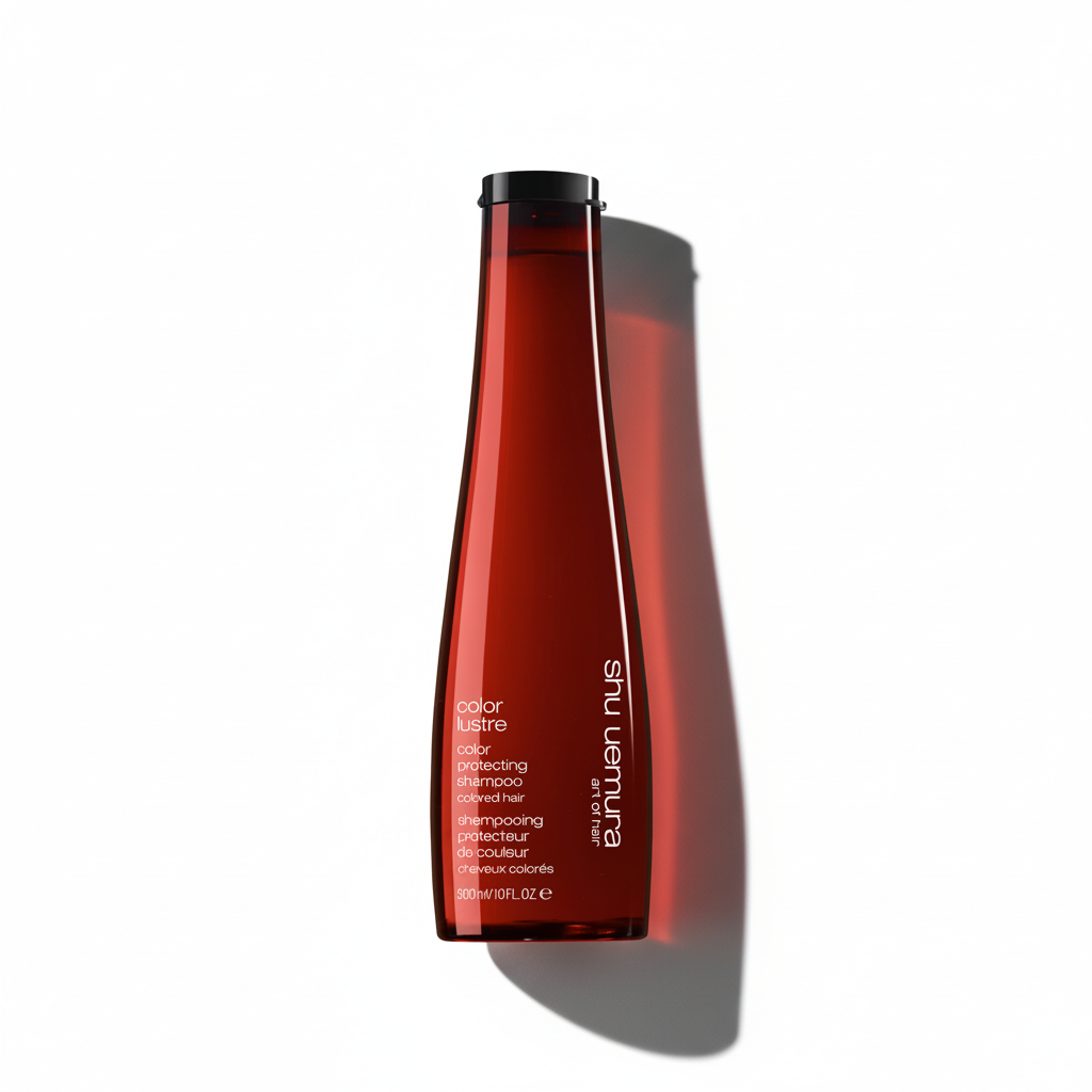 Shu Uemura hair product bottle on a white background