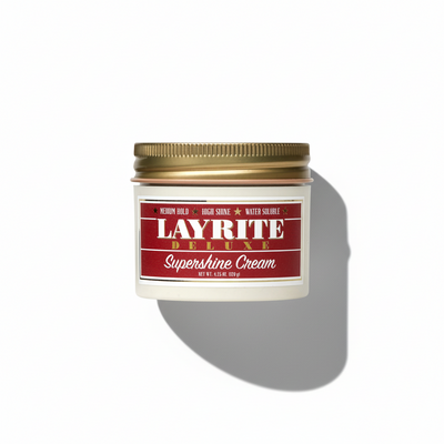 Jar of Layrite Deluxe Supershine Cream on a white background