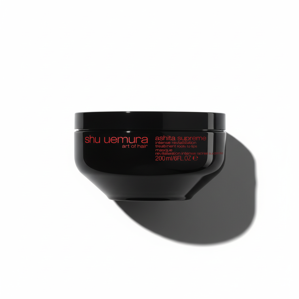 Black jar with red text on a white background