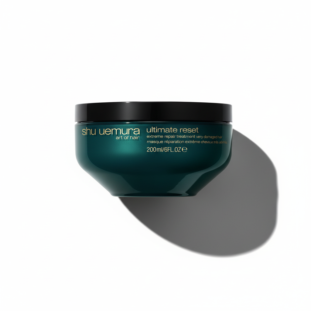 Shu Uemura hair mask jar on a white background