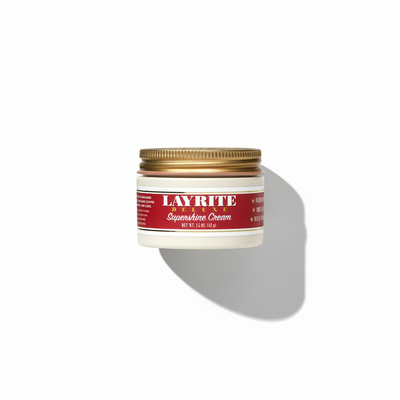 Jar of Layrite SuperShine Cream on a white background