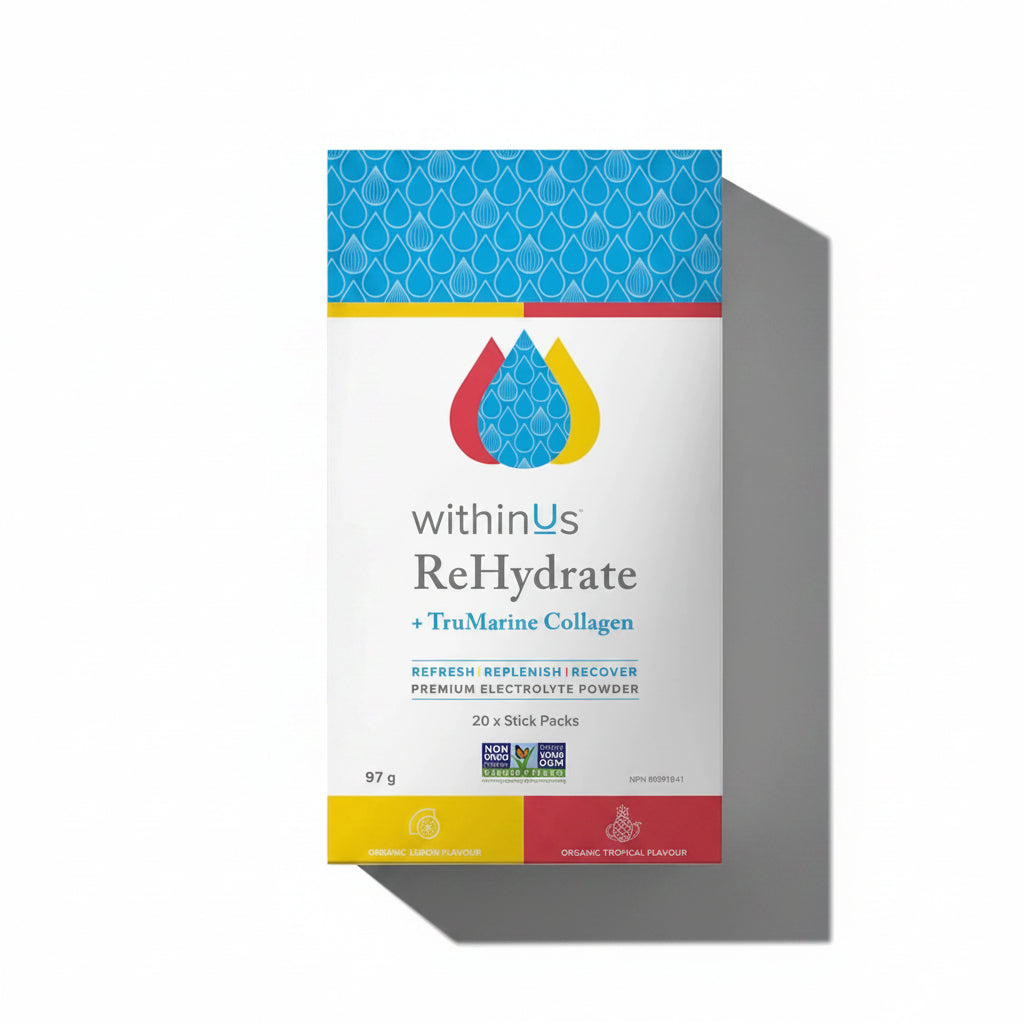 withinUs ReHydrate + TruMarine Collagen packaging on a white background
